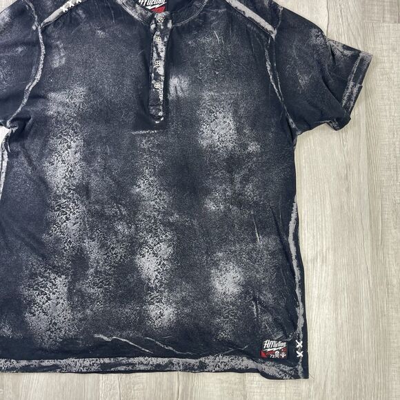 Affliction Henley Shirt Distressed 2XL Metal Buttons Stitching Live Fast Rare P - Picture 3 of 9